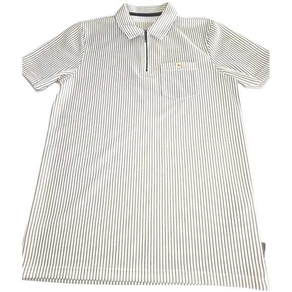 Ted Baker 1/4 Zip Short Sleeve Striped Polo Shirt Men's Size 2 Beige White CLEAN - Picture 1 of 13